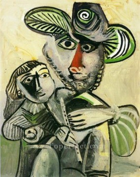 Homme a la flute et enfant Paternit 1971 Cubismo Pinturas al óleo